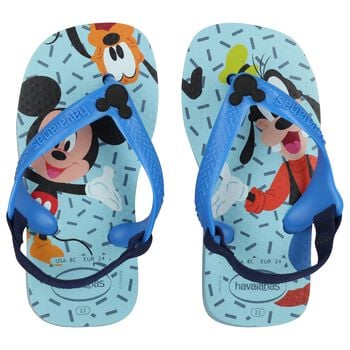 Younger Boys Blue Disney Logo Flip Flops