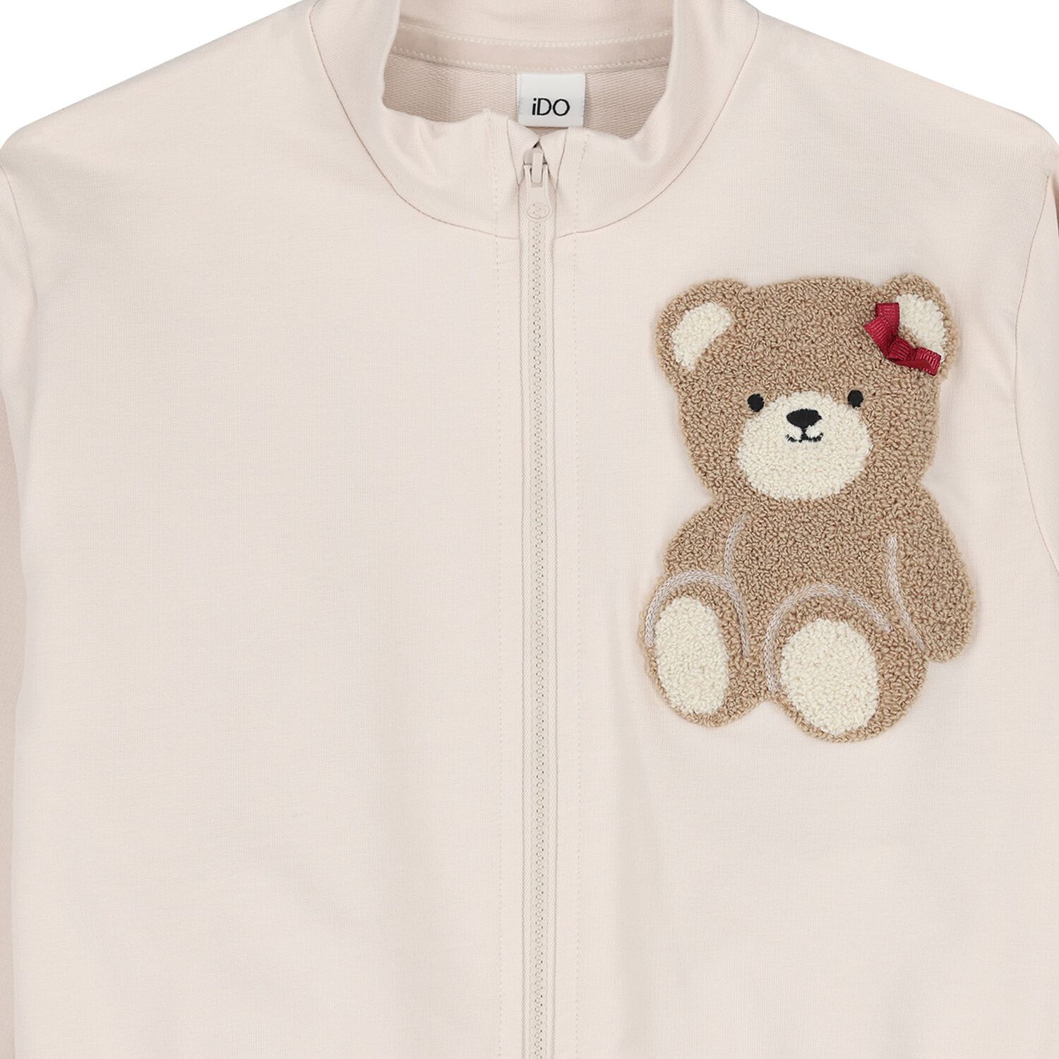 Girls Beige Teddy Bear Zip Up Top, 1, hi-res