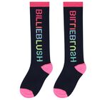 Girls Navy Blue & Pink Logo Socks, 1, hi-res