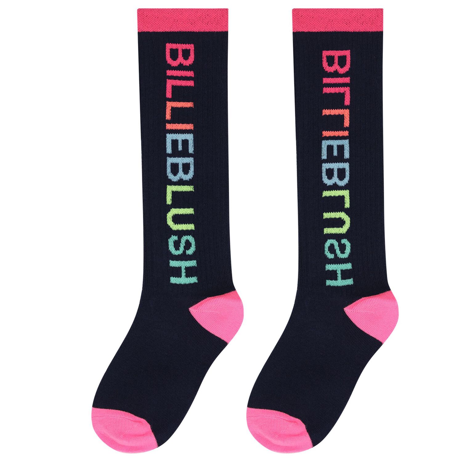 Girls Navy Blue & Pink Logo Socks, 1, hi-res