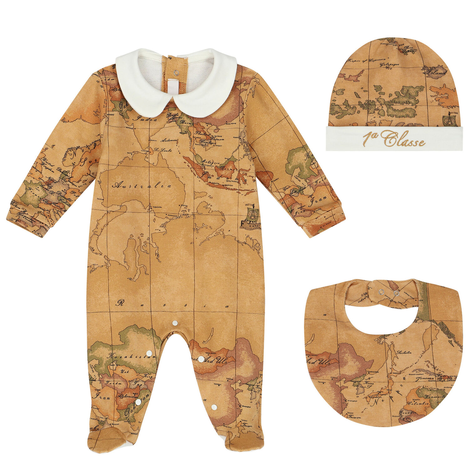 Beige & Ivory Geo Map Babygrow Set, 4, hi-res