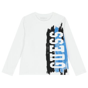 Boys White Logo  Sleeve Top