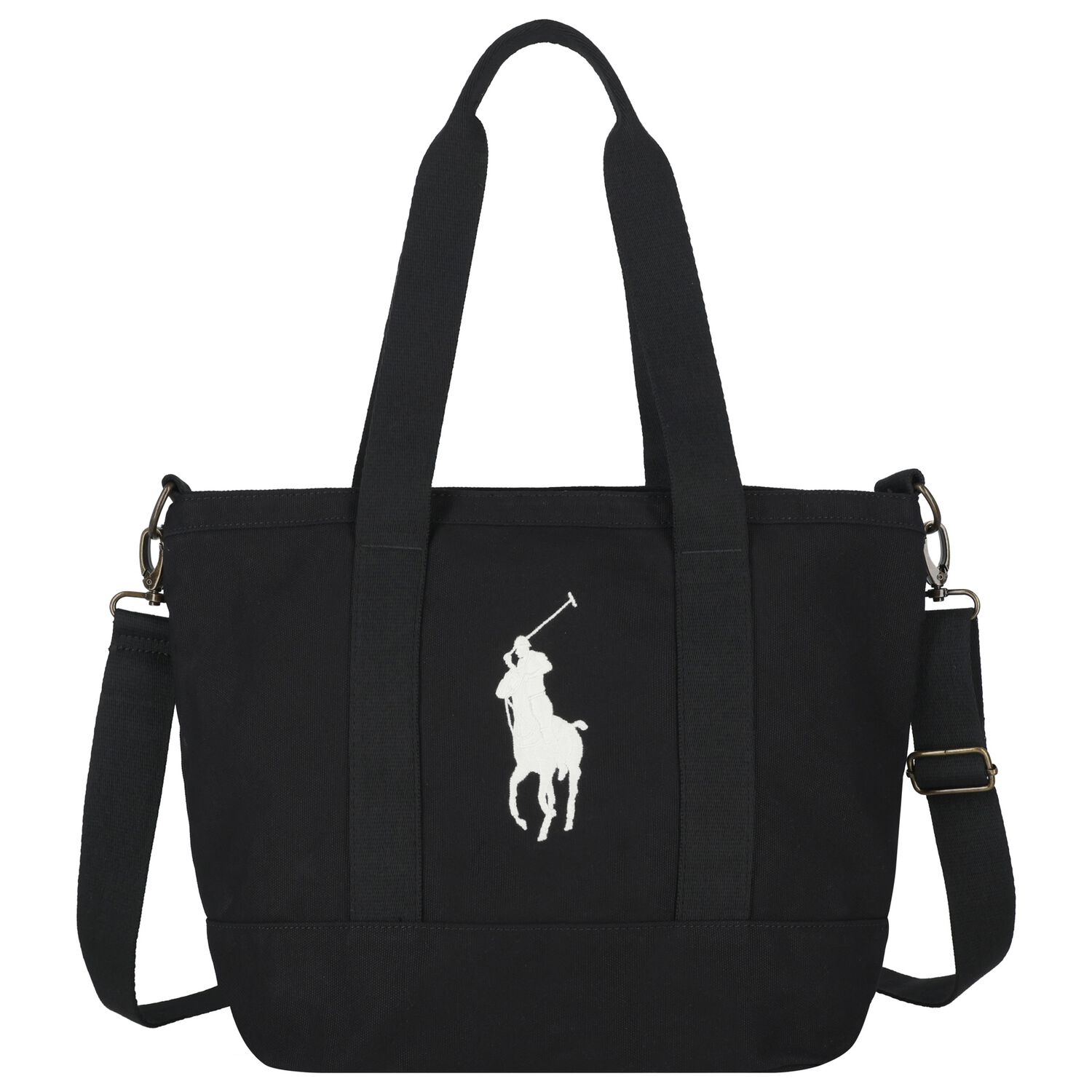 Girls Black Canvas Pony Logo Tote Bag ( 44cm ), 2, hi-res