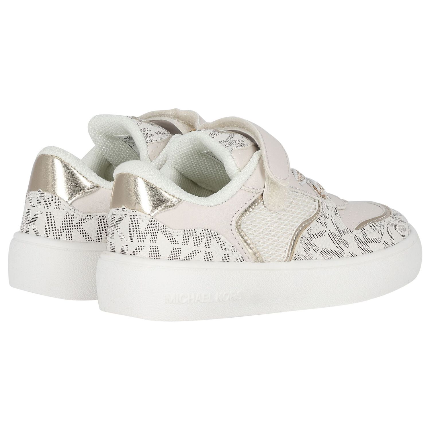 Girls Ivory & Gold Logo Trainers, 1, hi-res