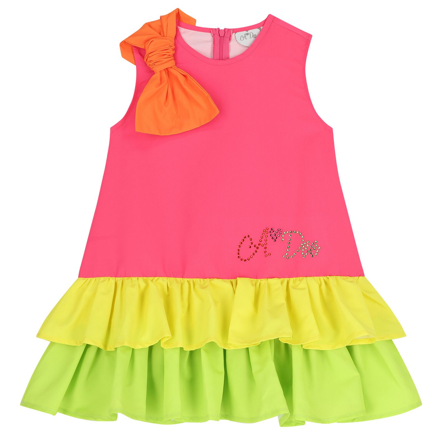Girls Pink Bow & Diamante Logo Dress, 1, hi-res