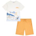 Boys White & Orange Shark Shorts Set, 2, hi-res