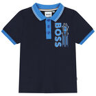Younger Boys Navy Blue Logo Polo Shirt, 1, hi-res