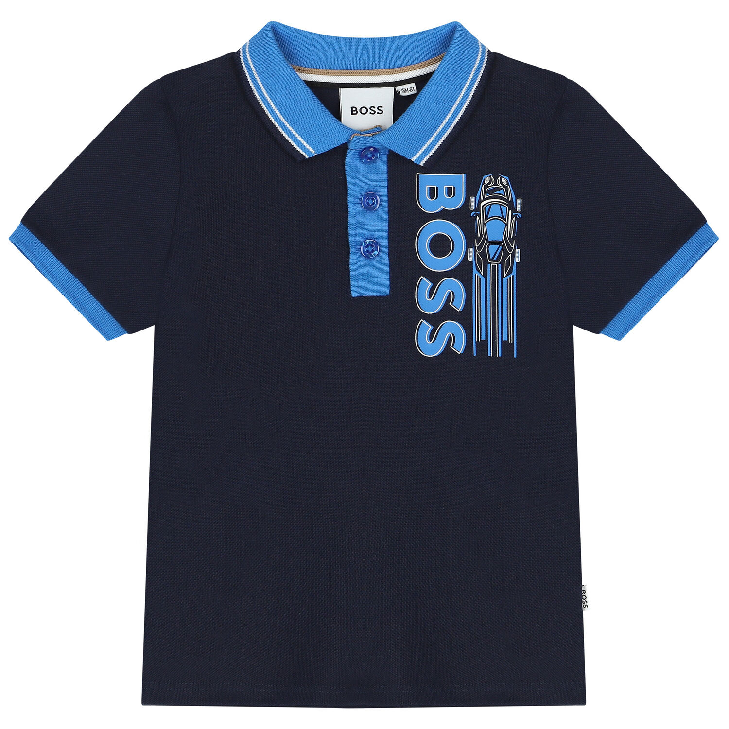Younger Boys Navy Blue Logo Polo Shirt, 1, hi-res