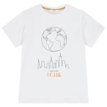 Boys White Geo Map Logo T-Shirt