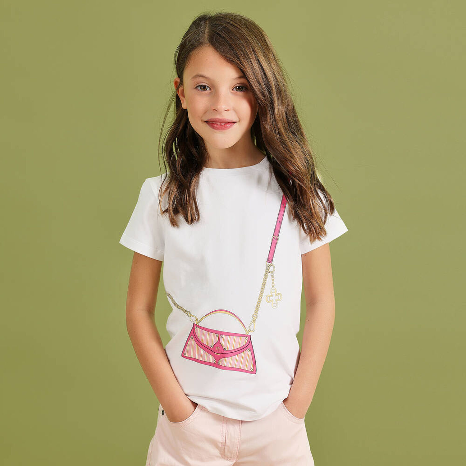 Younger Girls White Bag Logo T-Shirt, 1, hi-res