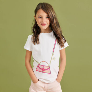 Younger Girls White Bag Logo T-Shirt