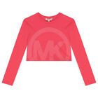 Girls Pink Logo Crop Long Sleeve Top, 1, hi-res