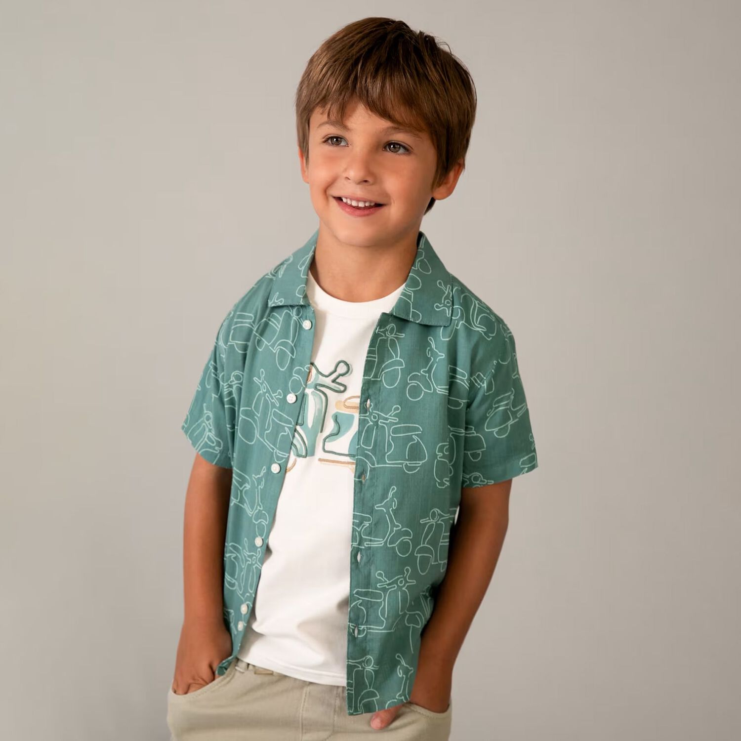 Boys Green Motorbike Shirt, 1, hi-res