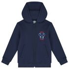 Boys Navy Blue Elephant Logo Hooded Zip Up Top, 1, hi-res