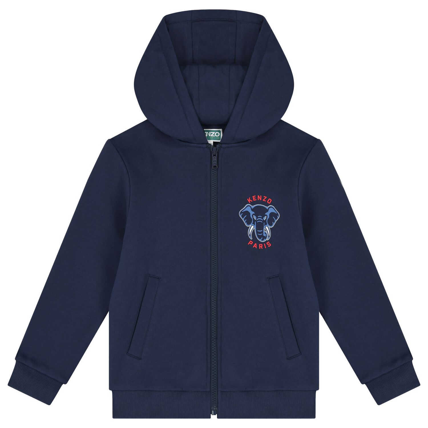 Boys Navy Blue Elephant Logo Hooded Zip Up Top, 1, hi-res