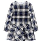 Girls Grey & Blue Check Dress, 2, hi-res