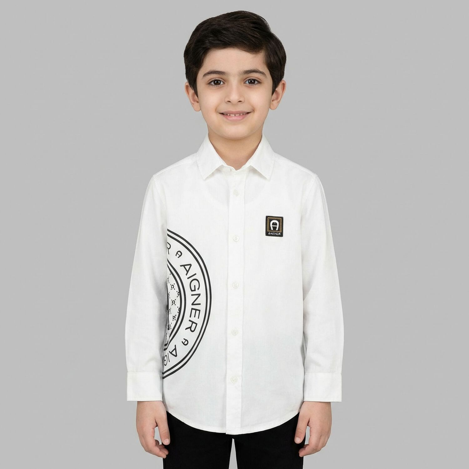 Boys White Logo Shirt, 1, hi-res