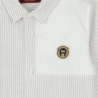 Younger Boys White & Grey Striped Logo Shirt, 1, hi-res