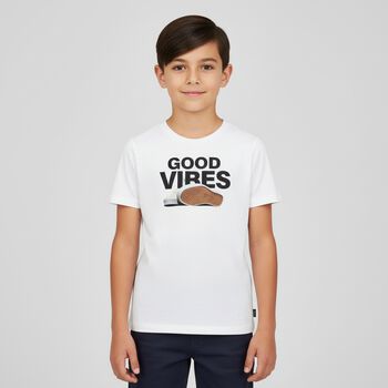Boys Green & White Printed T-Shirts
