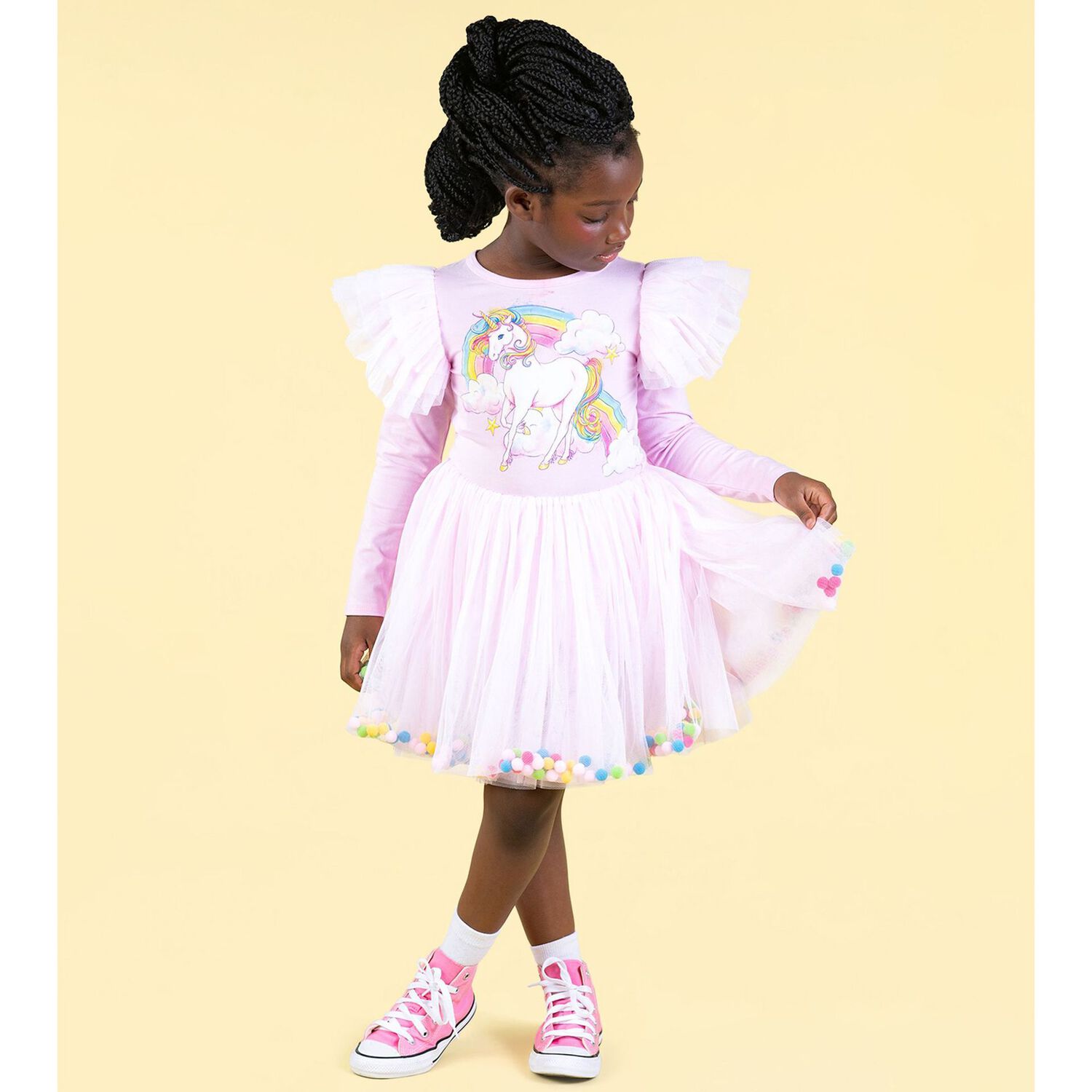 Girls Pink Unicorn  Tulle Dress, 1, hi-res