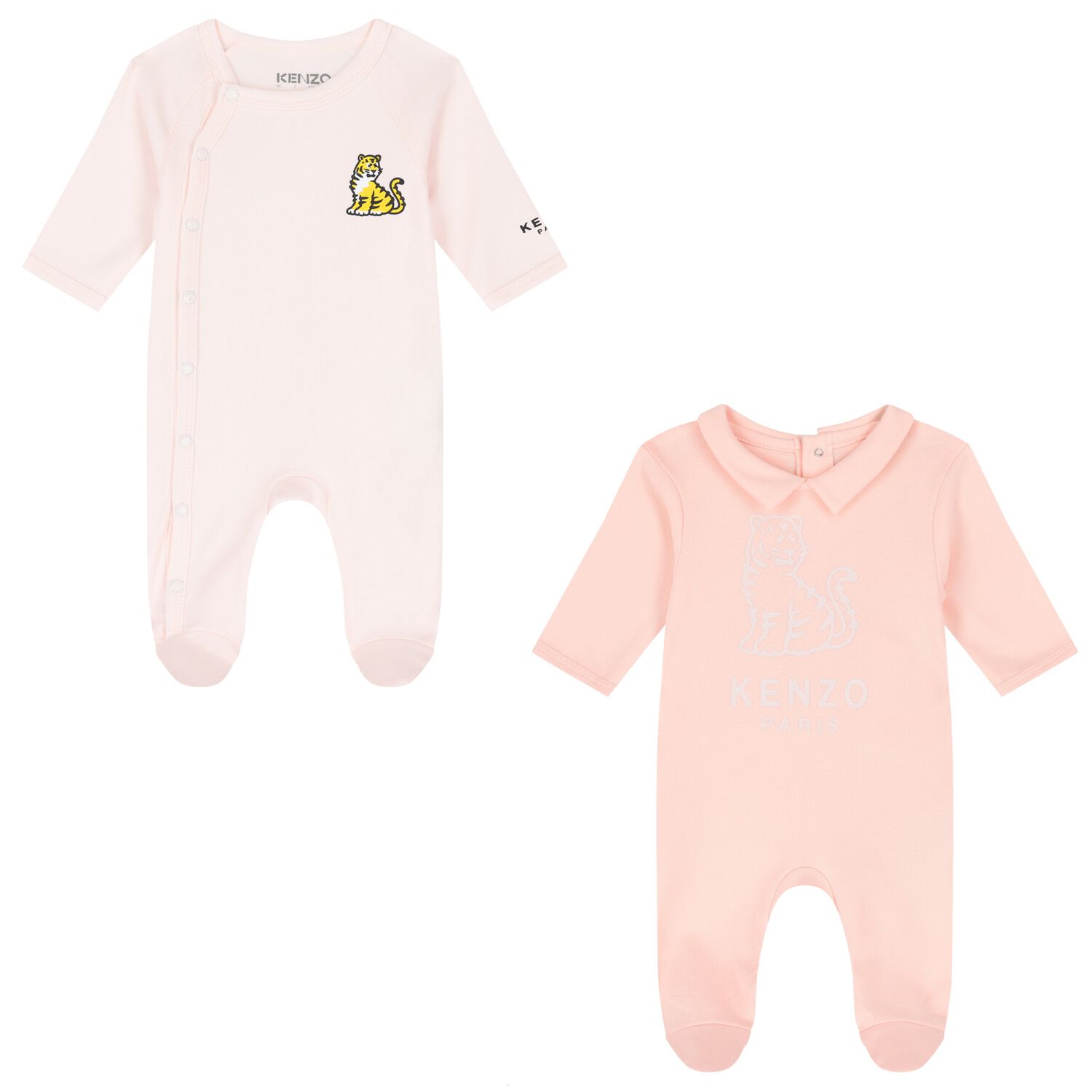 Baby Girls Pink Tiger Babygrows ( 2 Pack ), 1, hi-res
