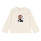 Younger Girls Ivory & Navy Blue Cat 3 Piece Tracksuit, 1, hi-res