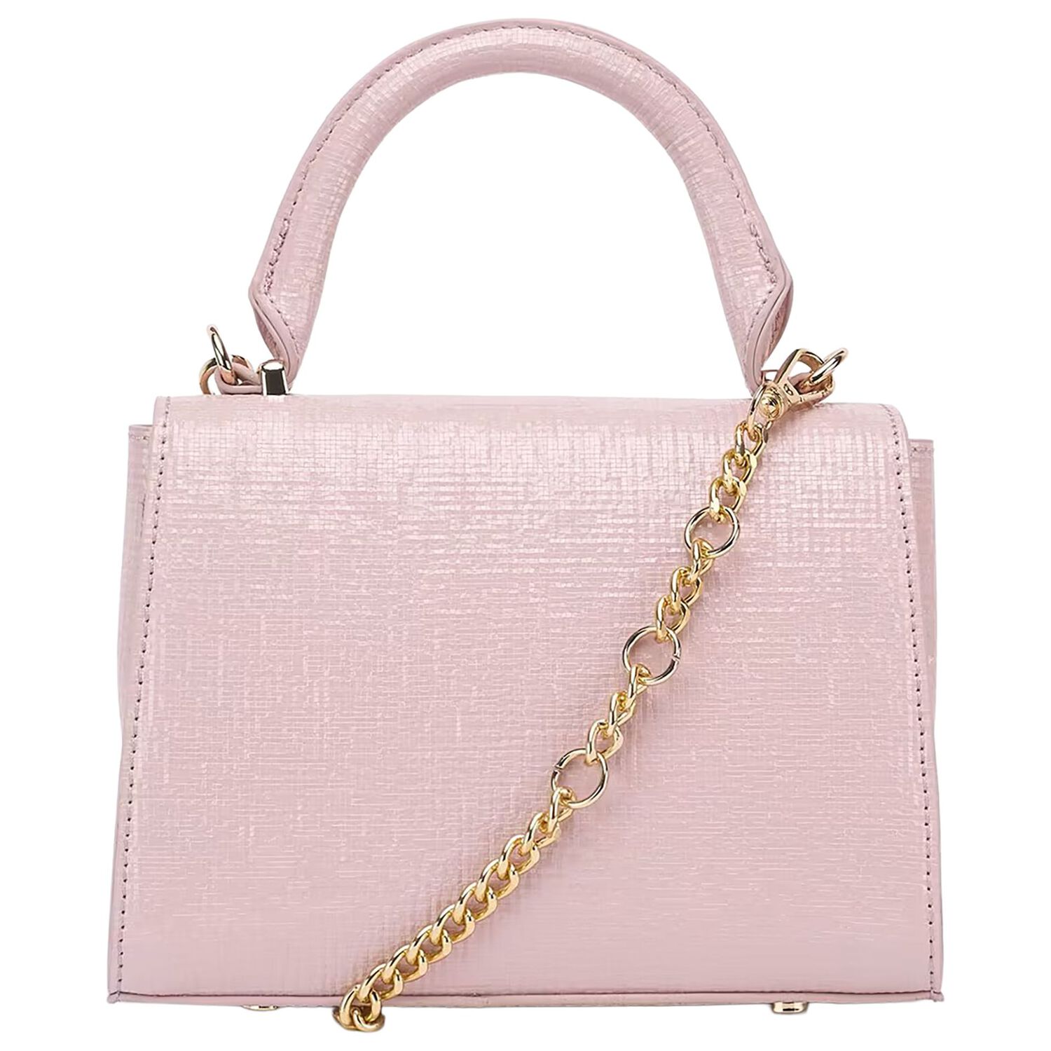 Girls Metallic Pink Textured Faux Leather Handbag, 1, hi-res
