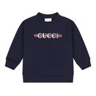 Baby Boys Navy Blue Logo Web Striped Sweatshirt, 1, hi-res