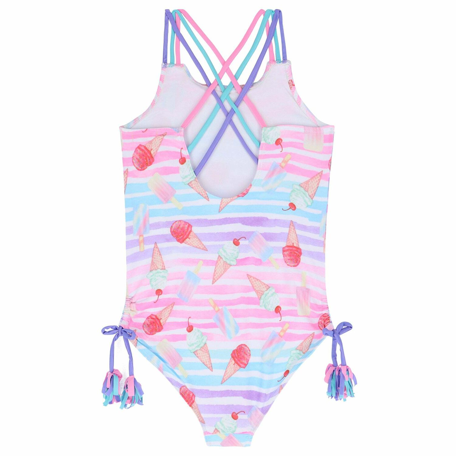 Girls Pink Printed Swimsuit, 1, hi-res