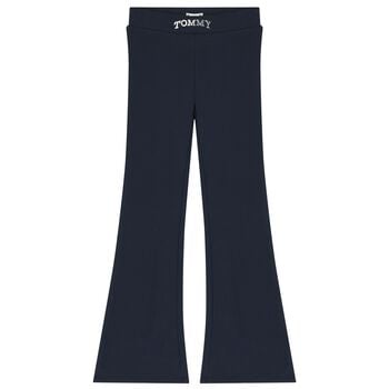Girls Navy Blue Logo Leggings