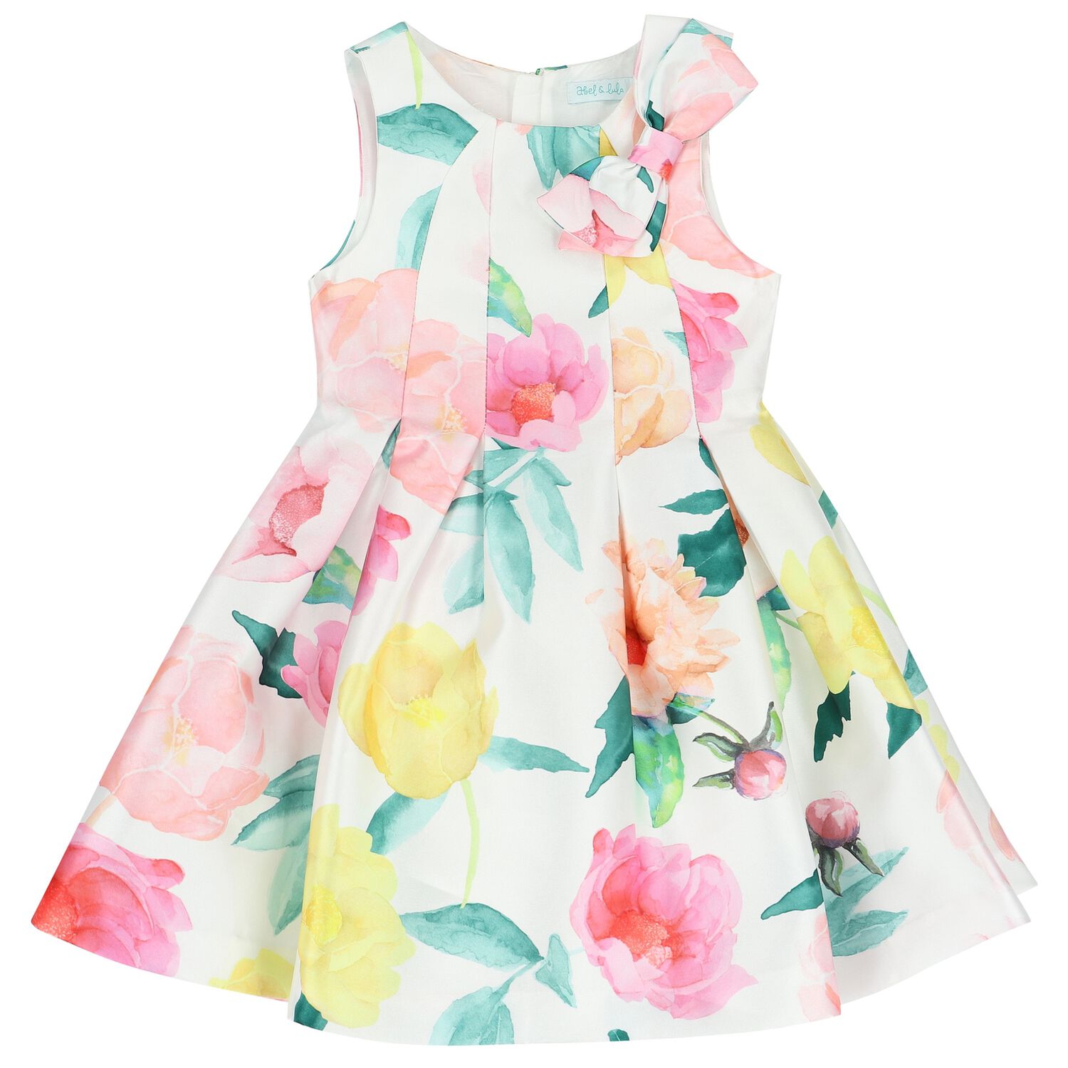 Girls White Floral Satin Dress, 1, hi-res image number null