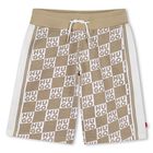 Boys Beige & White Check Logo Shorts, 2, hi-res