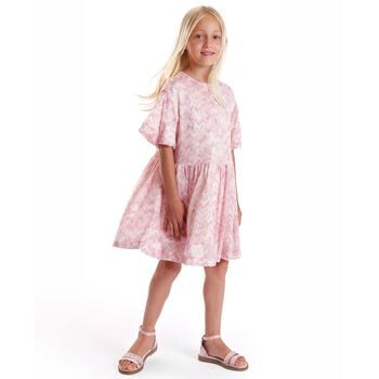 Girls Pink & Ivory Zig Zag Dress