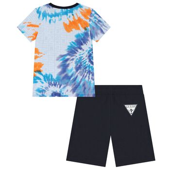 Boys Blue Logo Tie-Dye Shorts Set