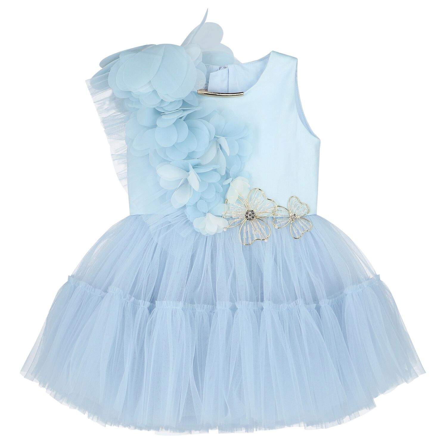 Girls Blue Tulle Flower Dress, 1, hi-res image number null