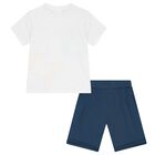 Baby Boys White & Blue Shorts Set, 1, hi-res