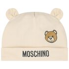 Beige Teddy Bear Logo Hat & Bib Baby Gift Set, 2, hi-res