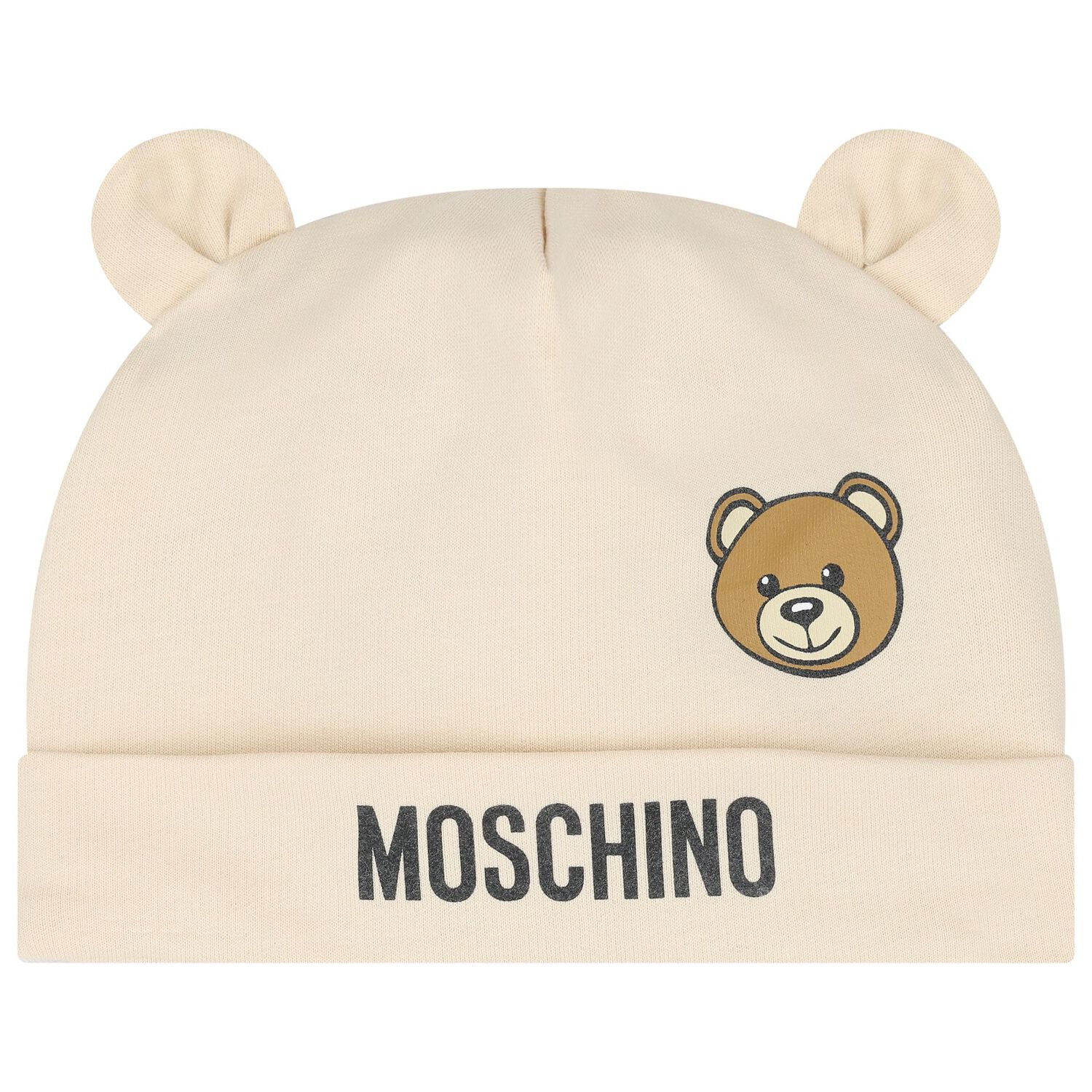 Beige Teddy Bear Logo Hat & Bib Baby Gift Set, 2, hi-res