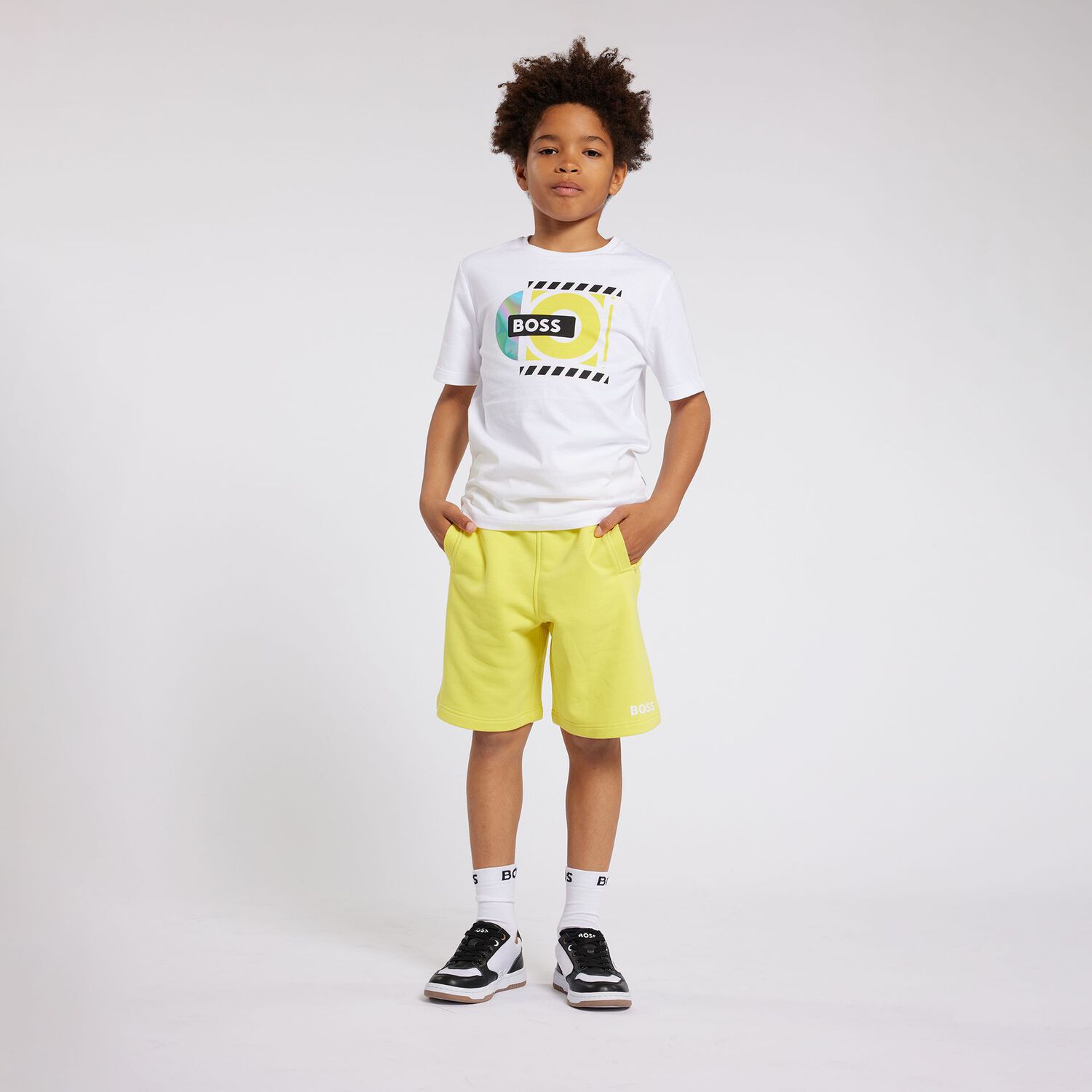 Boys Yellow Logo Shorts, 1, hi-res