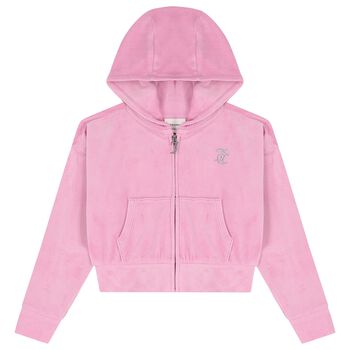 Girls Pink Crystal Embellished Diamant&eacute; Logo Hooded Zip Up Top