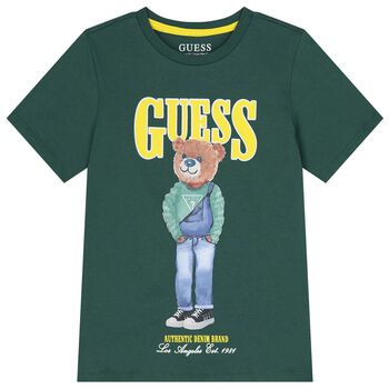 Boys Green Teddy Bear Logo T-Shirt