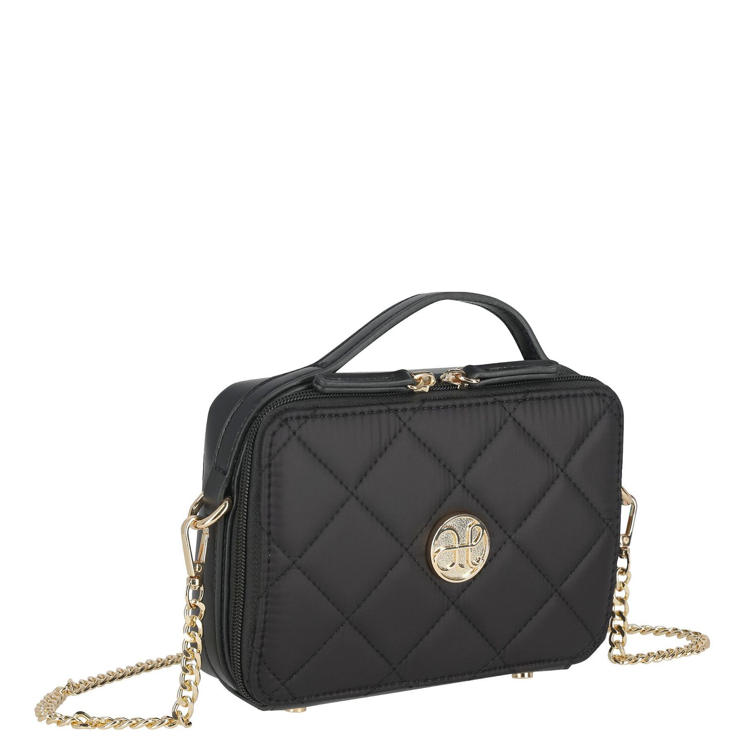 Girls Black Quilted Handbag, 1, hi-res