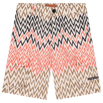 Boys Beige Logo Zig Zag Shorts