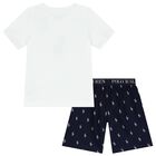 Boys White & Navy Blue Logo Pyjamas, 1, hi-res
