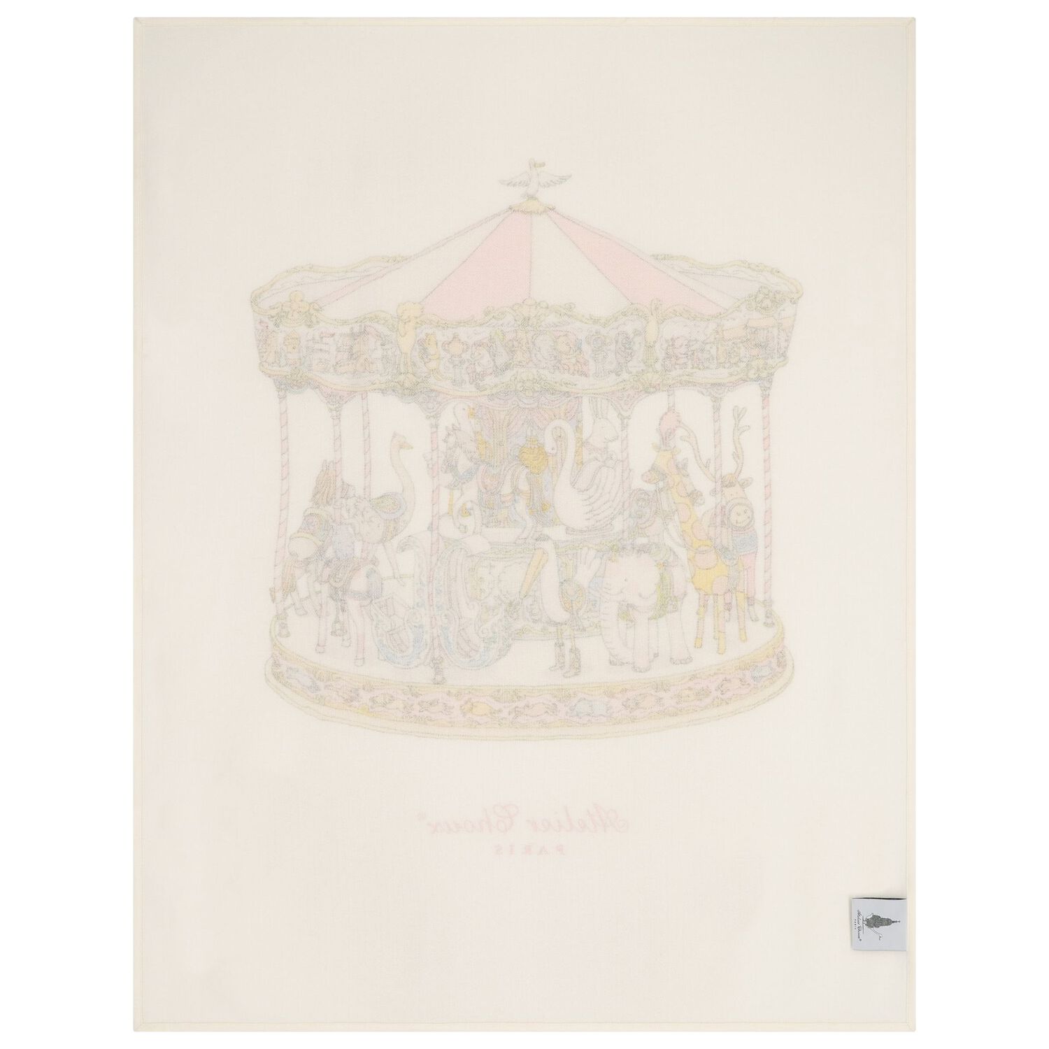 Baby Girls Ivory & Pink Carousel Cashmere Blanket, 1, hi-res