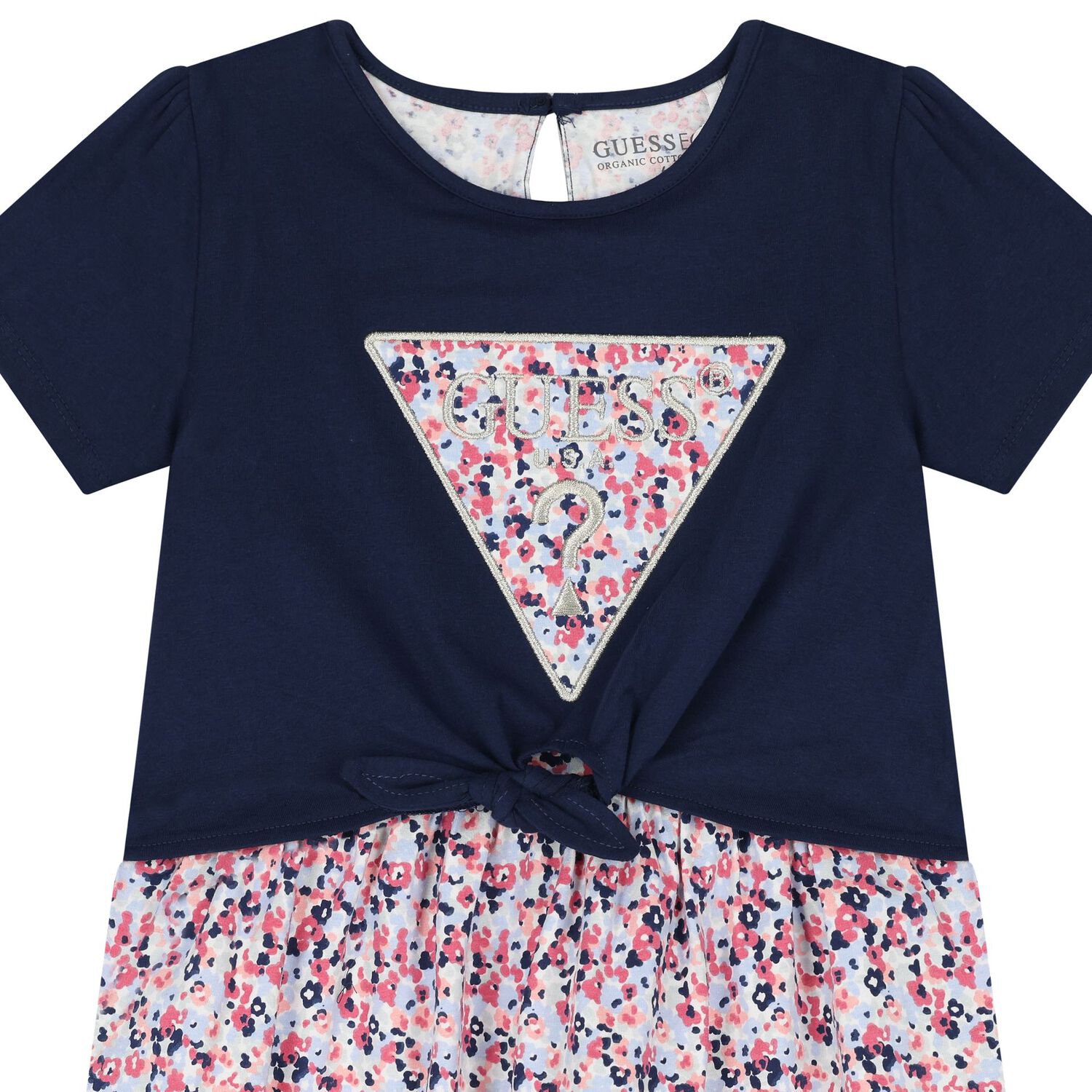 Girls Navy Floral T-Shirt Dress, 1, hi-res