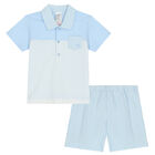 Younger Boys Blue & White Shorts Set, 1, hi-res