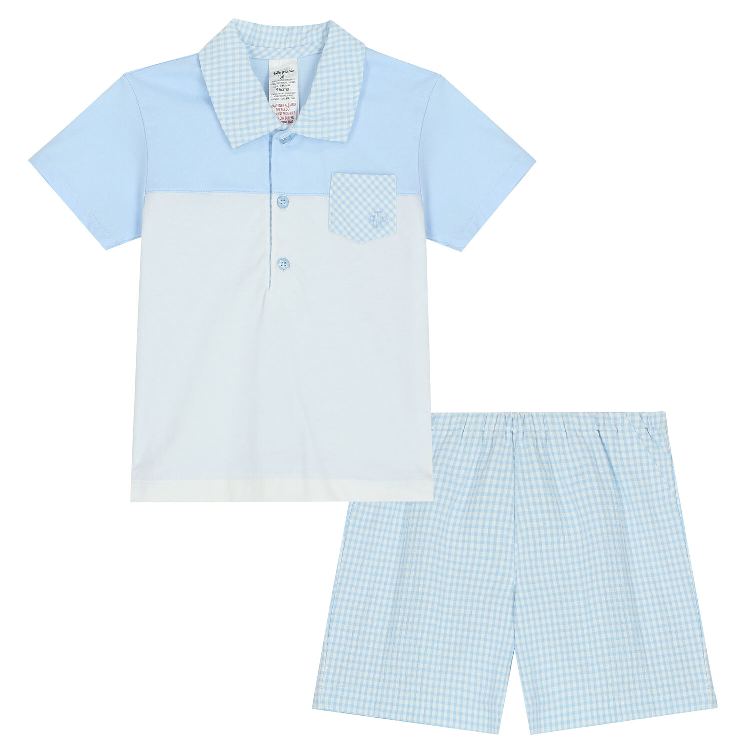 Younger Boys Blue & White Shorts Set, 1, hi-res