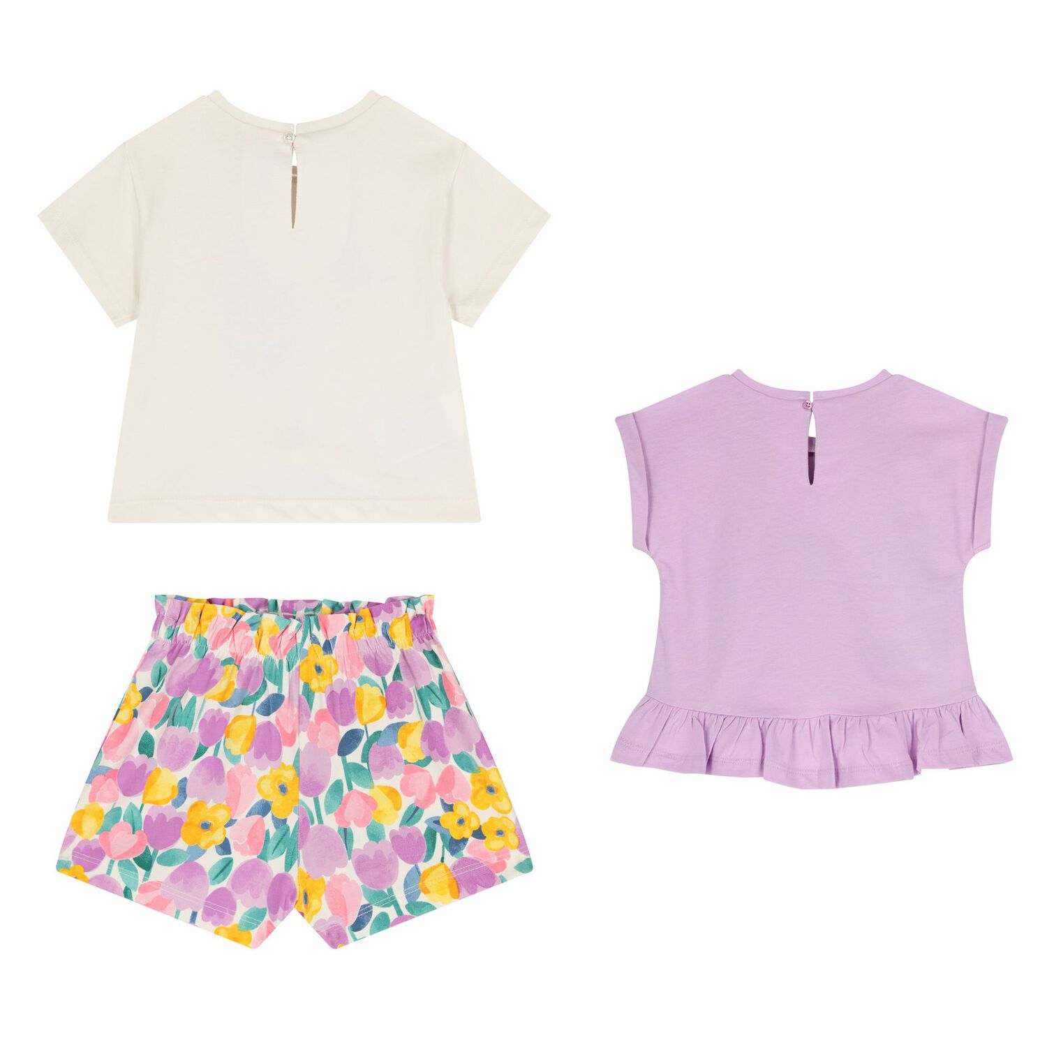 Younger Girls Ivory & Purple Shorts Set, 1, hi-res