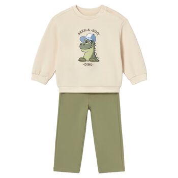 Younger Boys Beige & Green Tracksuit